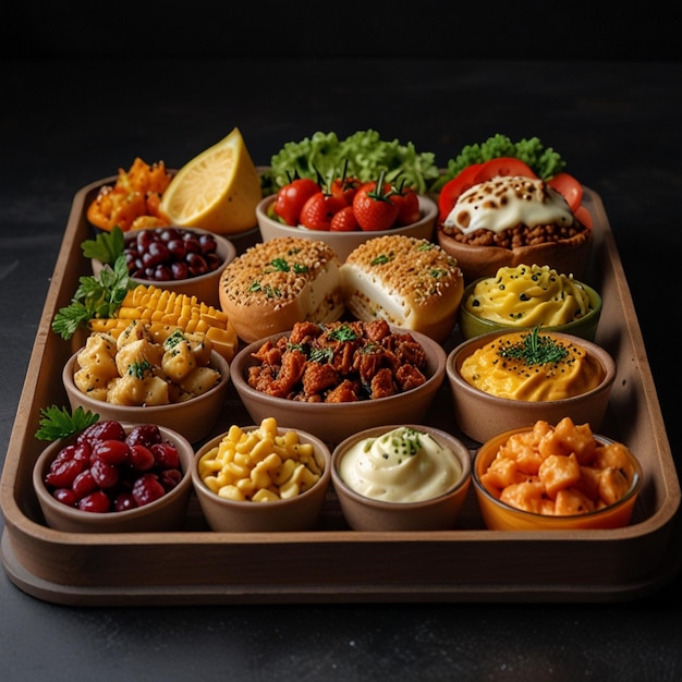 A tray of food AI generated