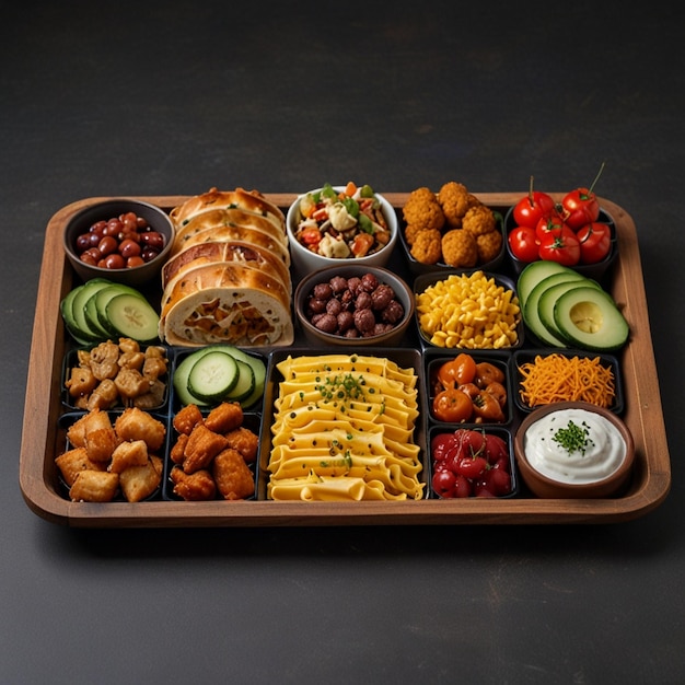 Photo a tray of food ai generated