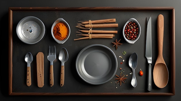 a tray of food including beans rice and spices