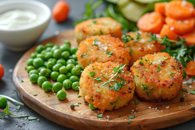 Photo a tray of food including carrots peas and peas