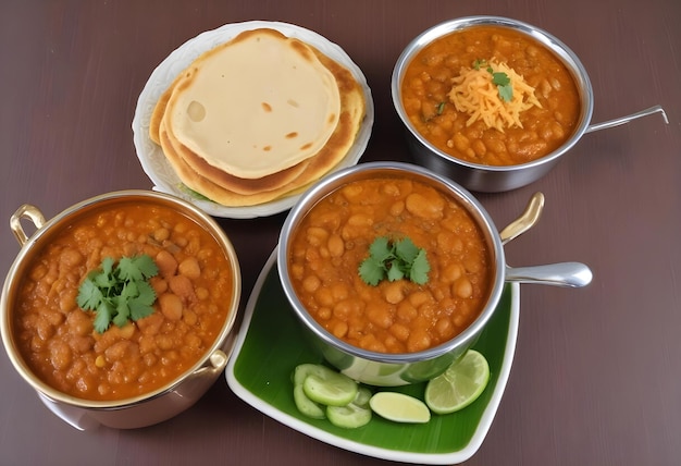 a tray of food including Chole Bhature