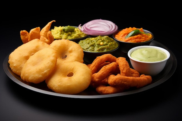 a tray of food including fried food including fried chicken guacamole and guacamole