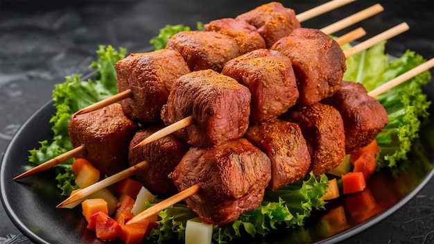 a tray of food including meat and vegetables with a stick of lettuce