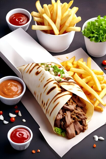 a tray of food including a sandwich and french fries