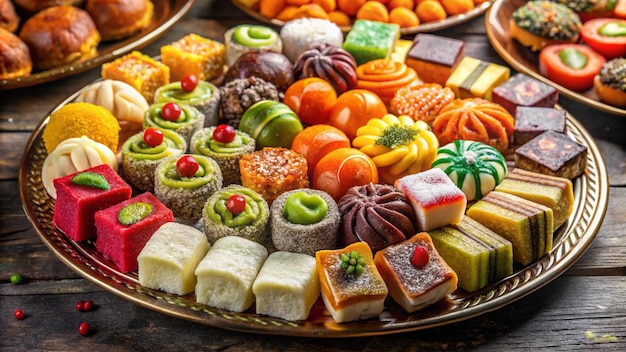 a tray of food including sweets and candies including one that saysson it