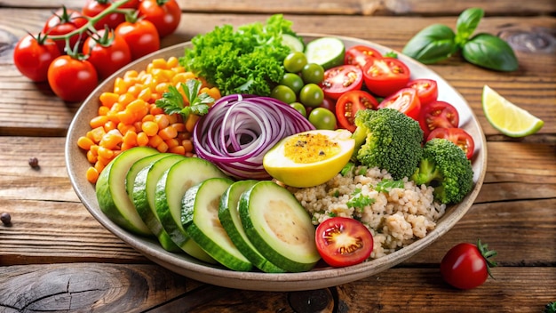 a tray of food including vegetables rice and tomatoes