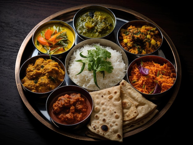 A tray of food on a table