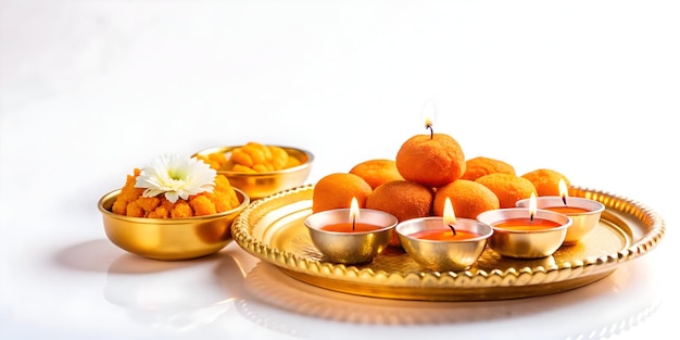 a tray of food with a candle and a candle on it