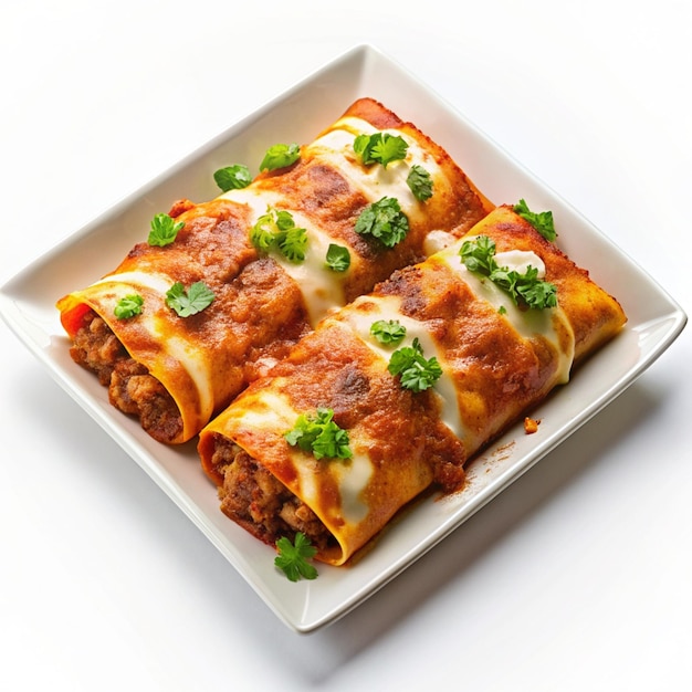 a tray of food with a pan of tortilla and a tortilla with parsley on it