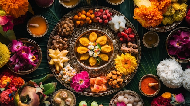 a tray of food with a variety of fruits on it