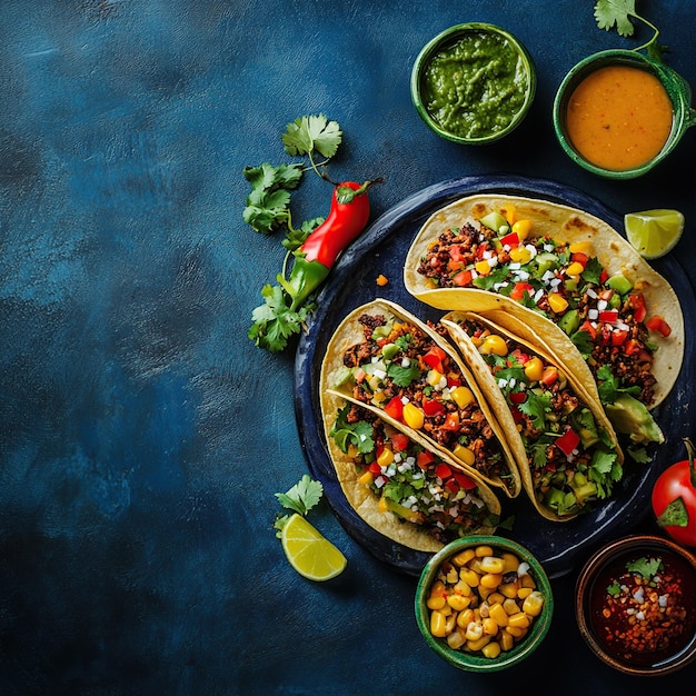 Photo a tray of food with a variety of ingredients including corn salsa and salsa