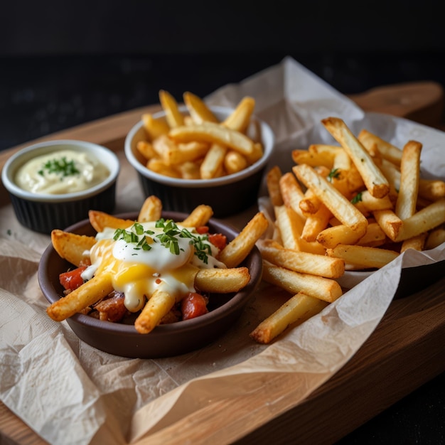 a tray of french fries ketchup and french fries