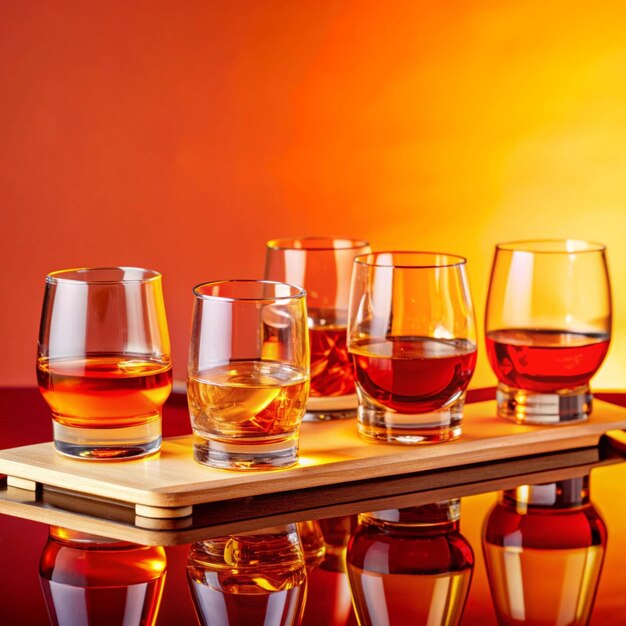 Photo a tray of glasses with one that says whiskey on it