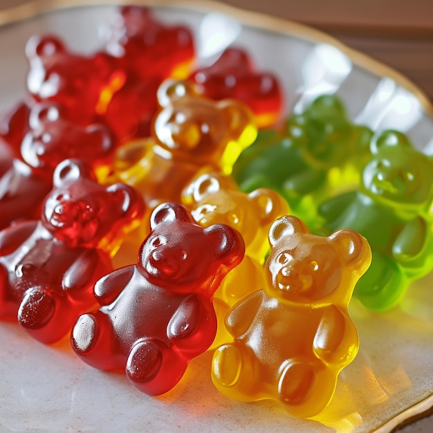 Photo a tray of gummy bears with one of them has a bear on it