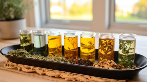 A Tray of Iced FruitInfused Teas in Tall Glasses