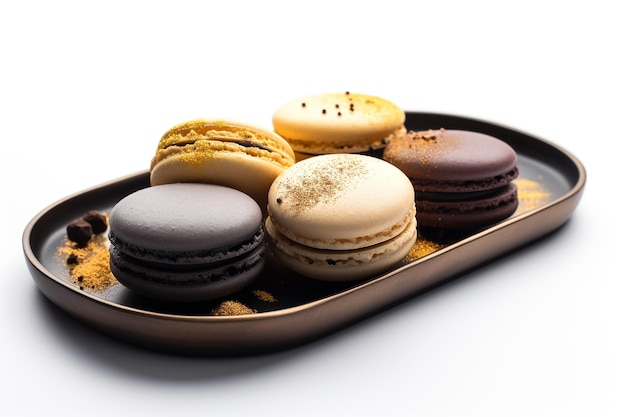 A tray of macaroons with different flavors on it