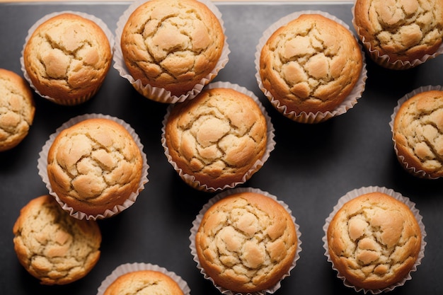 A tray of muffins with one that says'oatmeal'on it