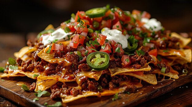 Photo a tray of nachos with nachos and salsa on it