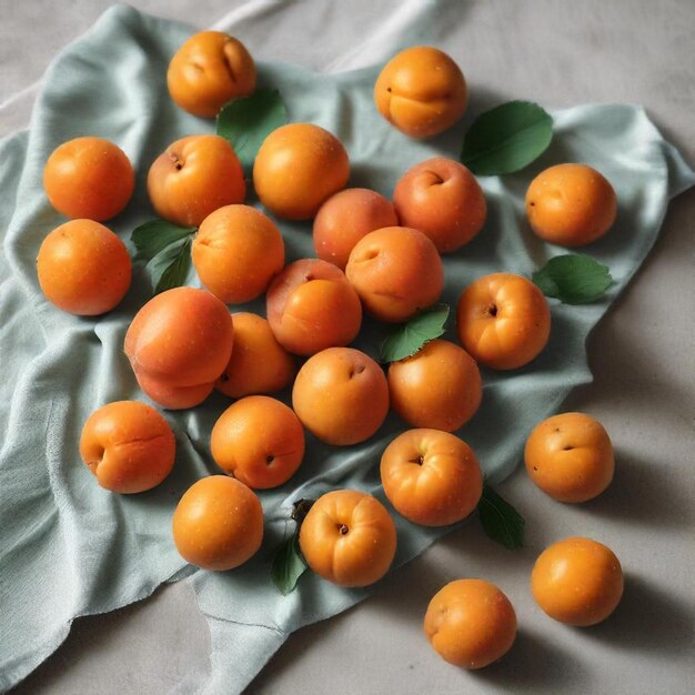 a tray of oranges with leaves on it and a plate with a leaf on it