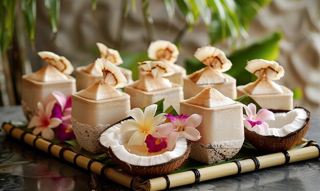 a tray of small figurines with flowers on it