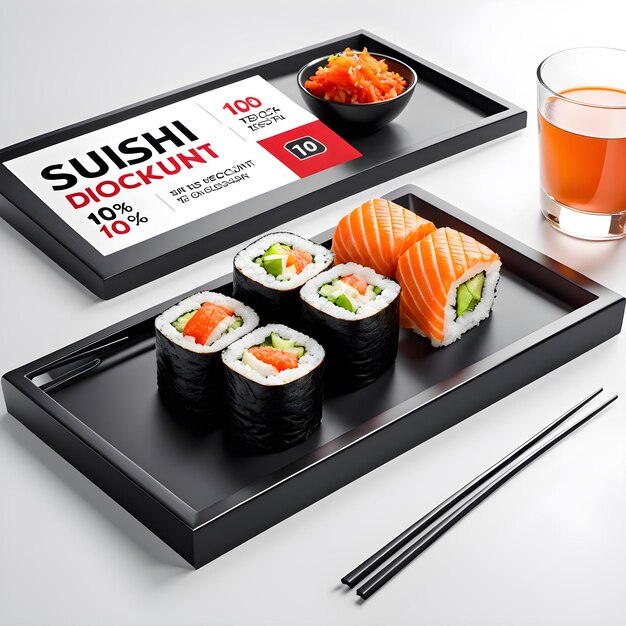 Photo a tray of sushi and sushi with a glass of water