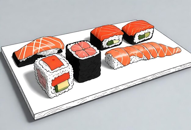 Photo a tray of sushi with one that has a piece of sushi on it