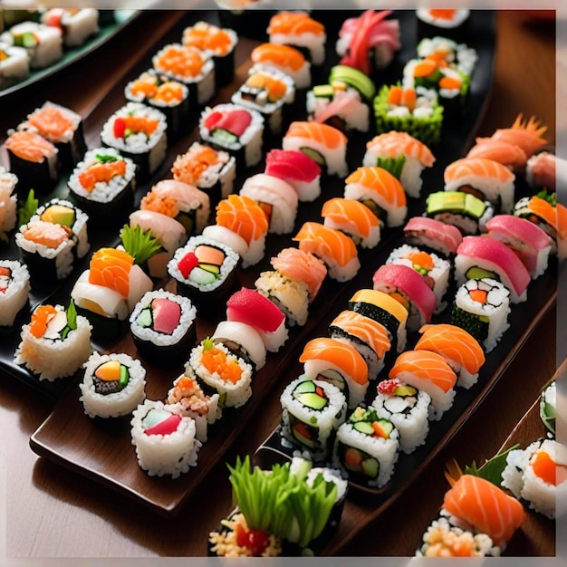 a tray of sushi with sushi on it