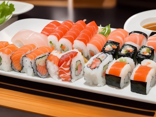 a tray of sushi with sushi on it