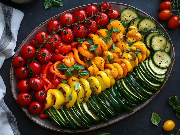 Photo a tray of tomatoes cucumbers and cucumbers