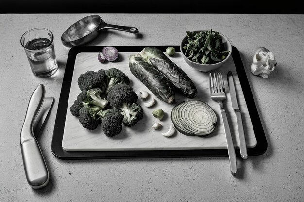 Photo a tray of vegetables including broccoli cauliflower and other vegetables