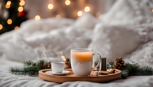 a tray with a cup of tea and a cup of tea on it