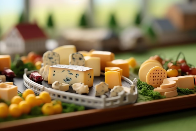 A tray with different types of artisan cheeses