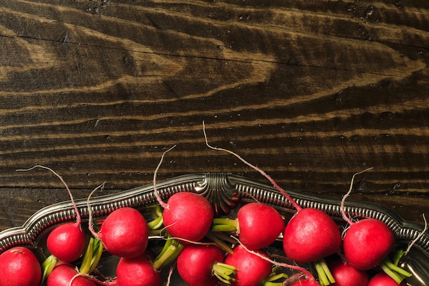 Tray with red radishes