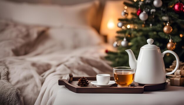 a tray with tea and a tea cup on it