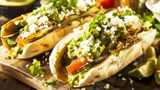 a tray with a variety of tacos and other food items