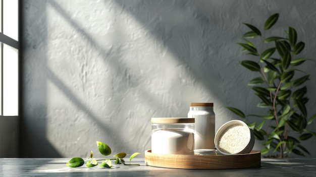 a tray with various items including a jar of cream cheese and a basket of cream