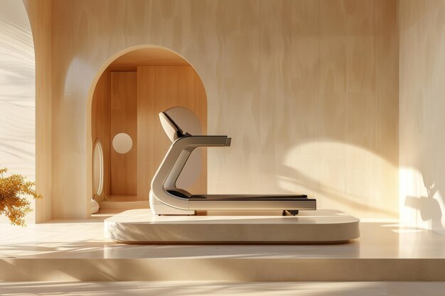 A Treadmill on a Podium in a Minimalist Room