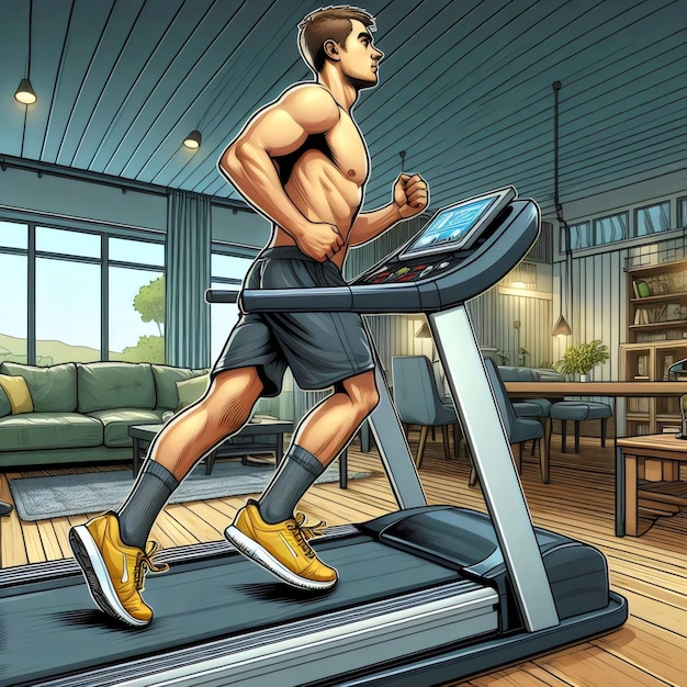 Treadmill running exercise digital athlete character illustration