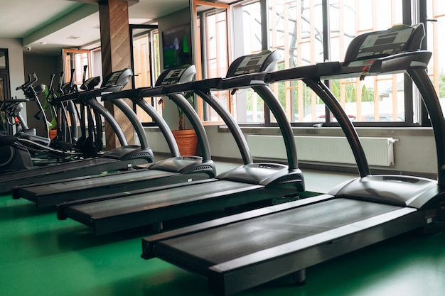 Treadmills in gym Concept of sport and healthy lifestyle