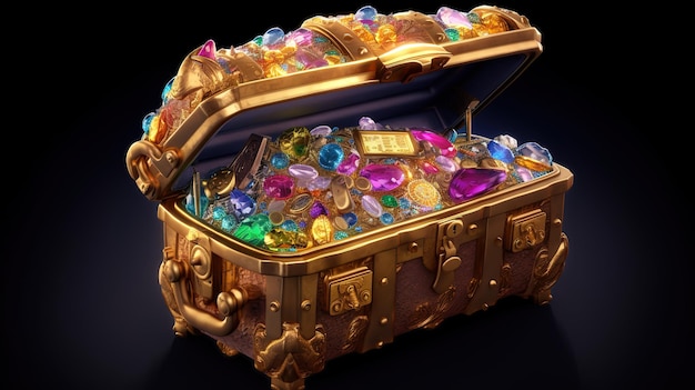 Treasure box background with gold and diamonds Generative Ai