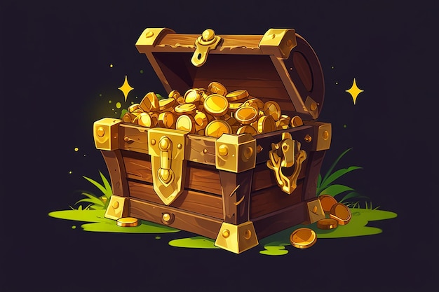 Photo treasure box chest with gold coins prize banner