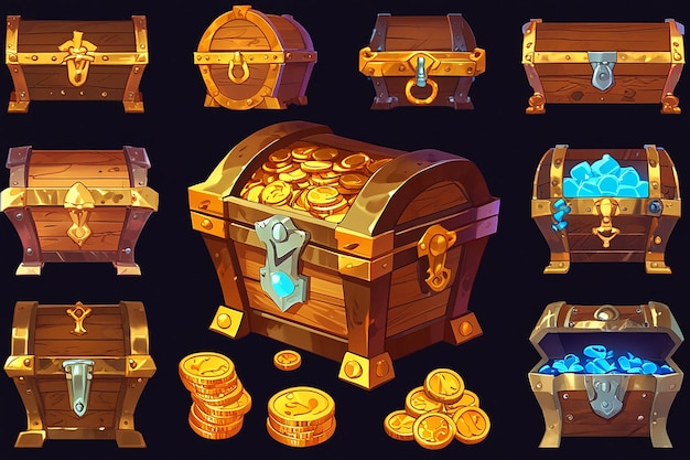 Treasure Box Chest with Gold Coins Prize Banner