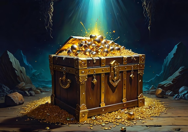 treasure chest in the cave with gold background