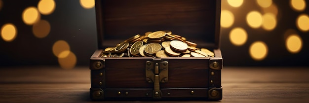 Photo a treasure chest full of gold coins