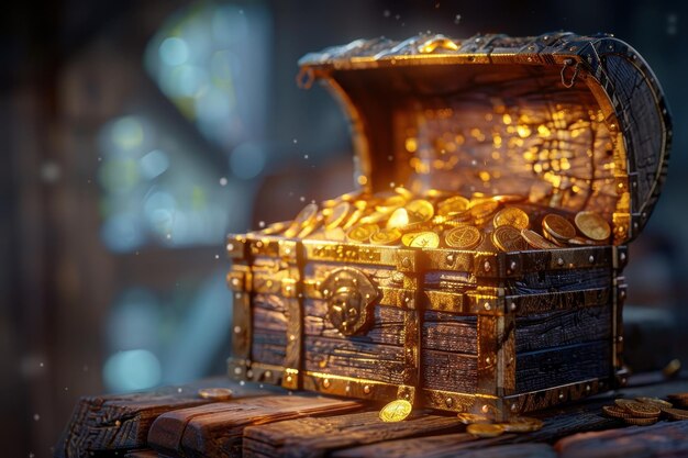 Photo treasure chest full of gold coins