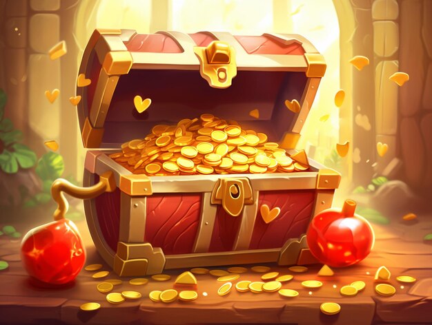 Photo a treasure chest with gold coins and a box of gold coins