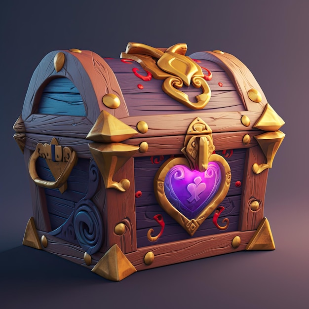 A treasure chest with a purple heart on it