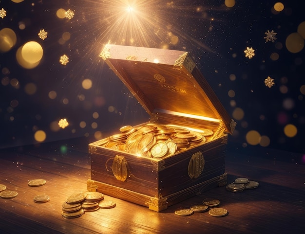 A treasure with many golden coins background