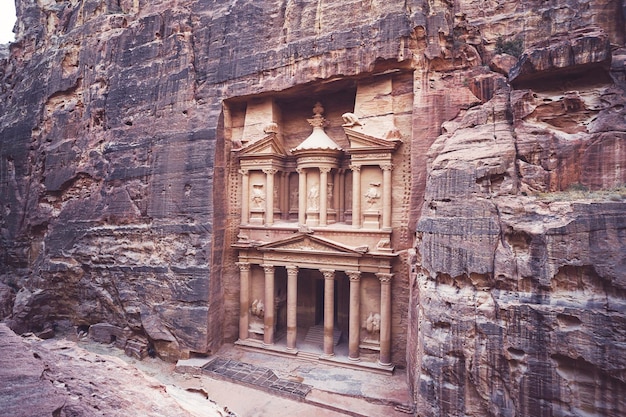 The Treasury Ancient city of Petra carved out of rock Jordan Al Khazna