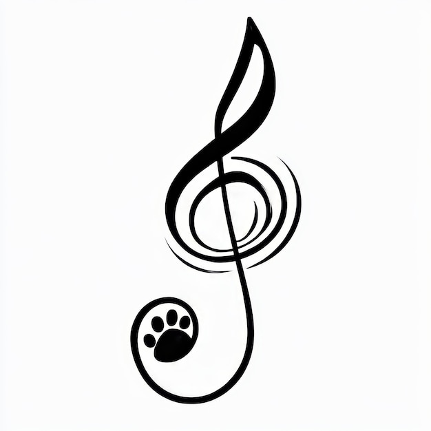 Photo treble clef and paw print on white background vector illustration